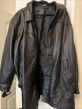 jf j.ferrar Black Leather Pea Coat
